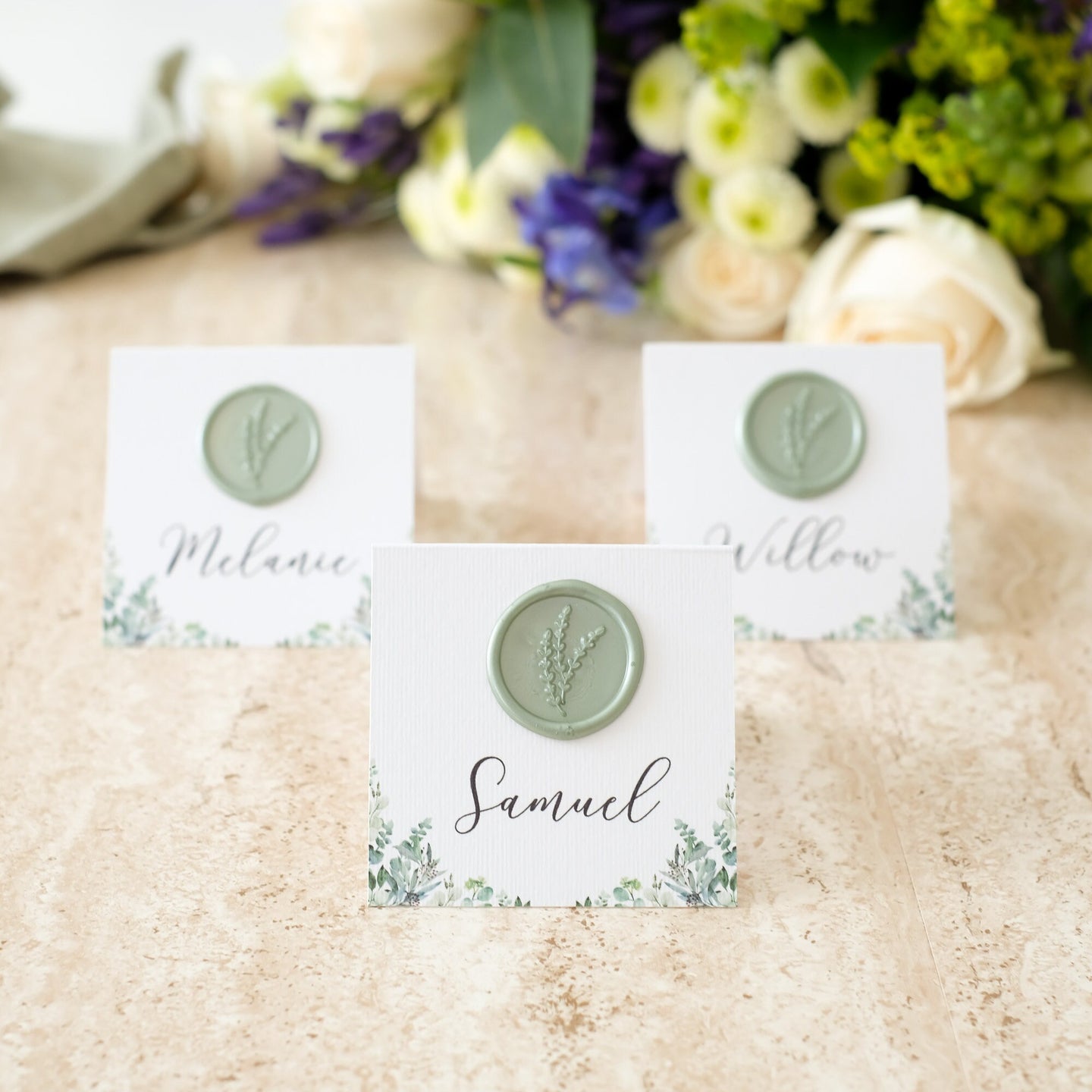 Sage Place Card With Sage Wax Seal